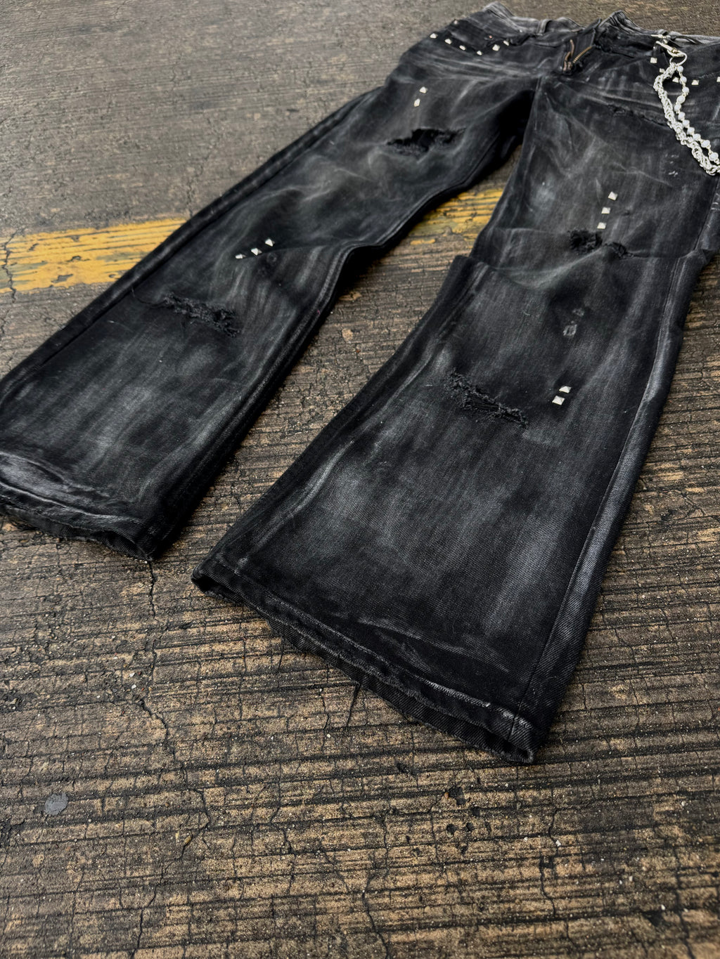 DOUBLE WAIST WAXED DENIM