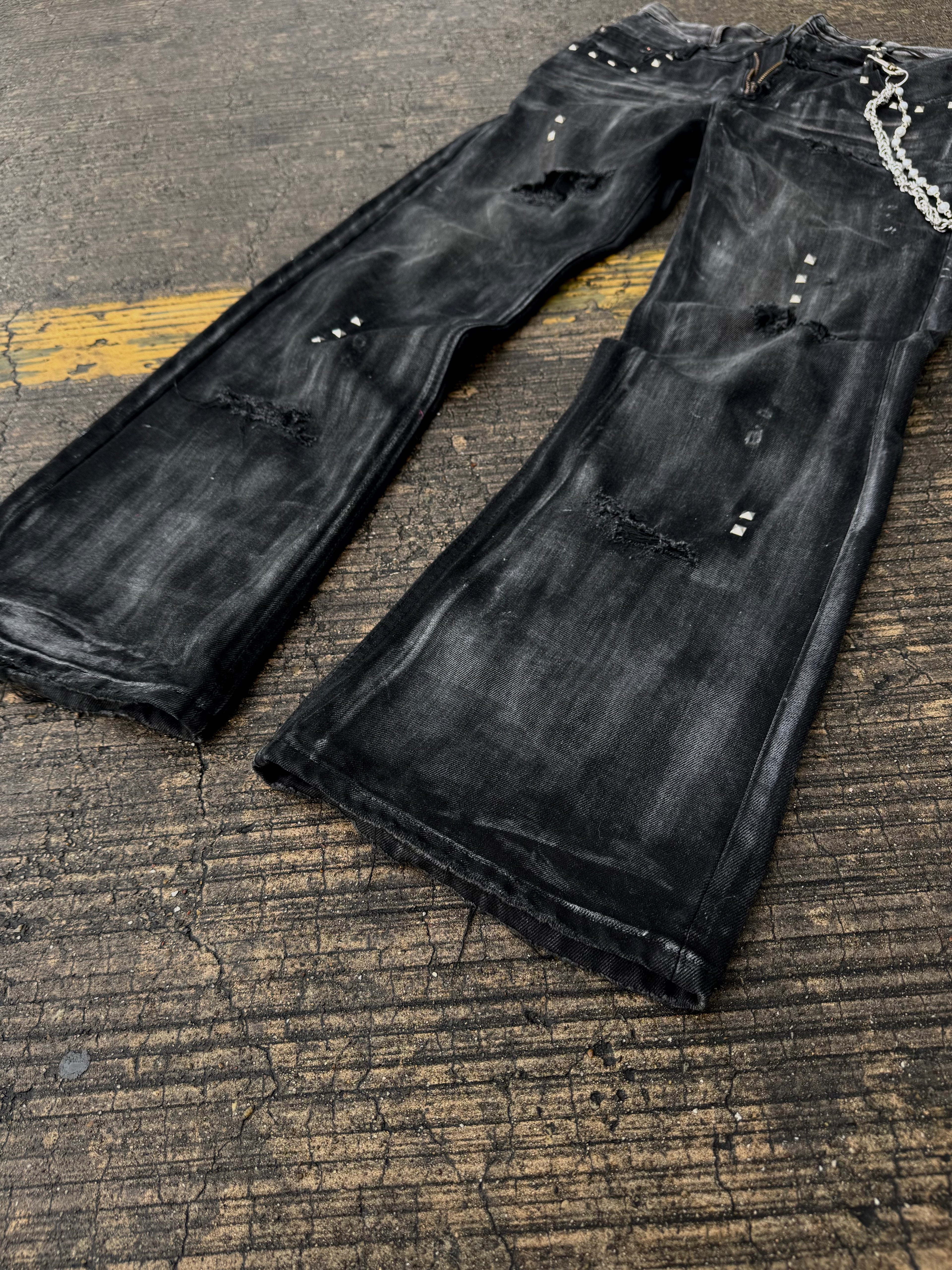 DOUBLE WAIST WAXED DENIM