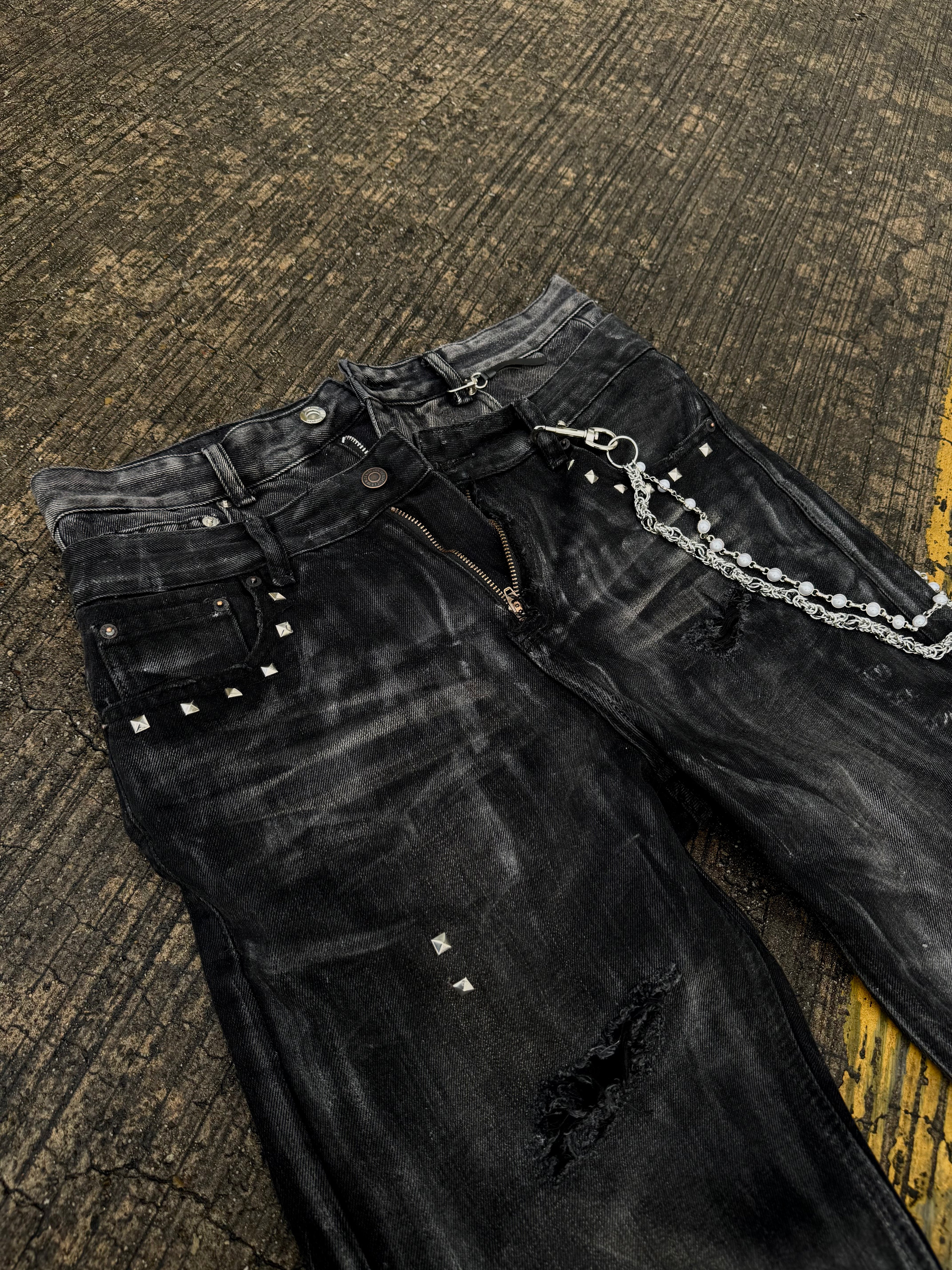 DOUBLE WAIST WAXED DENIM