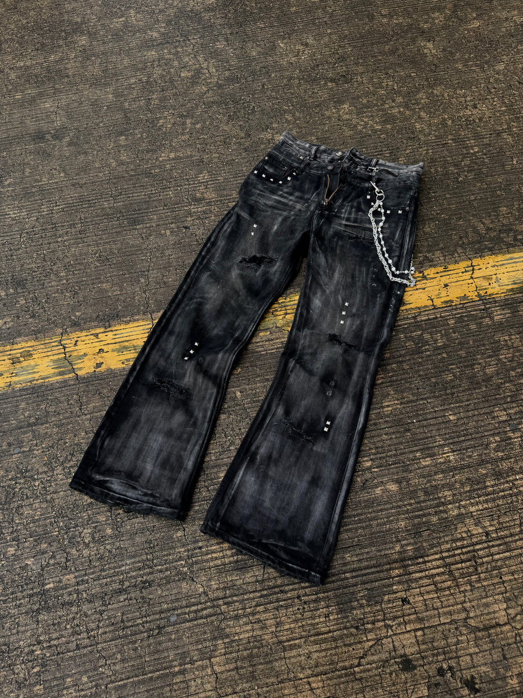 DOUBLE WAIST WAXED DENIM