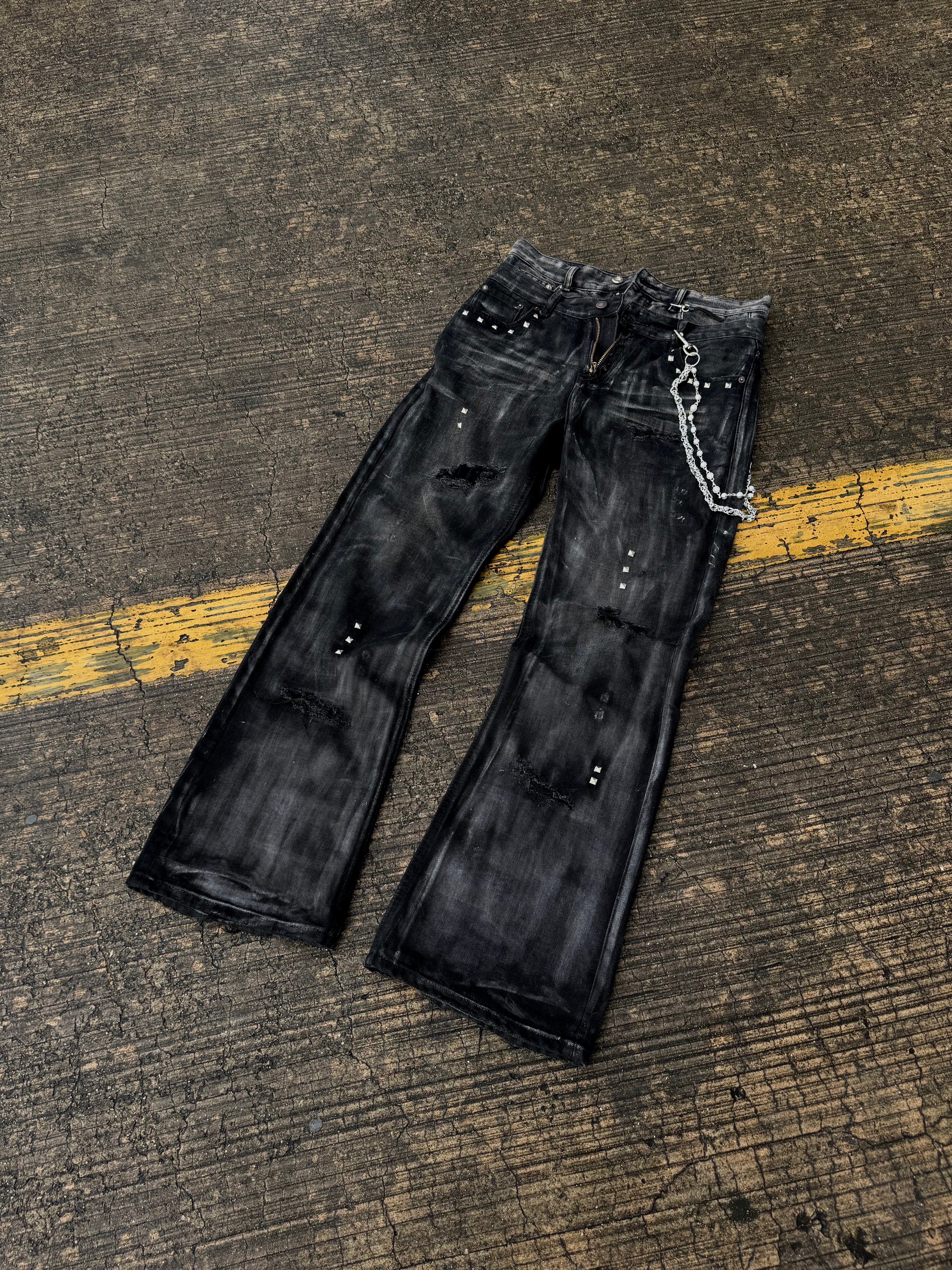DOUBLE WAIST WAXED DENIM